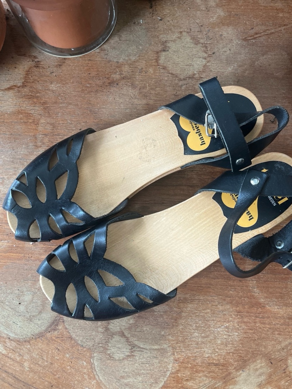 Swedish Hasbeens Black Cutout Ankle-Strap Sandals